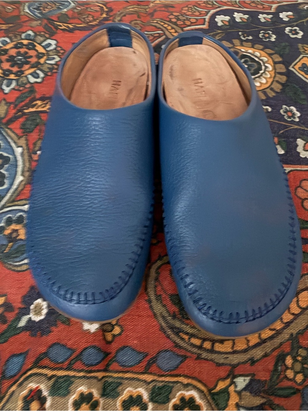 Haflinger Navy Blue Leather Slip-On Mules